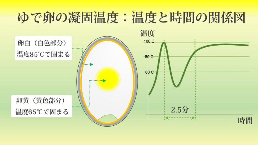 ゆで卵の凝固温度、温度と時間の関係図グラフ